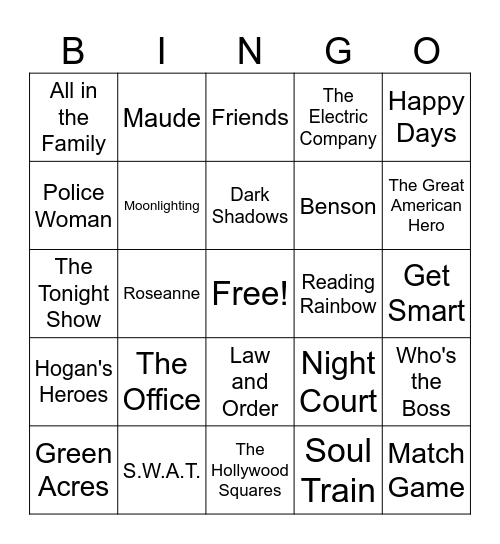 TV Show Themes 2 Bingo Card