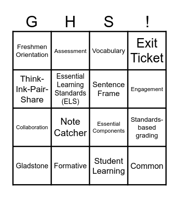 GHS Inservice Bingo Card