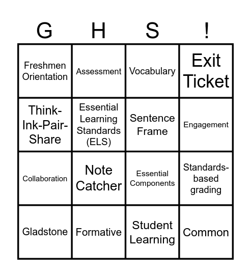 GHS Inservice Bingo Card