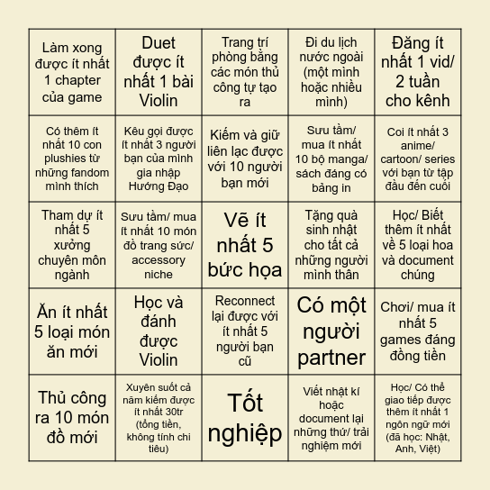 New year, new stuffs, same me Bingo Card