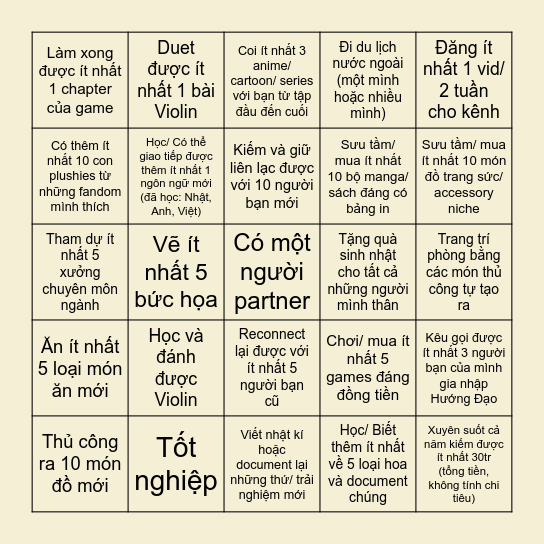 New year, new stuffs, same me Bingo Card