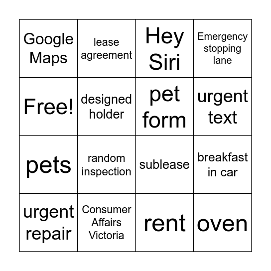 Monash Street Law Bingo Card