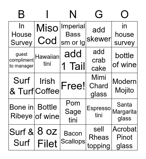 BFG BINGO Card