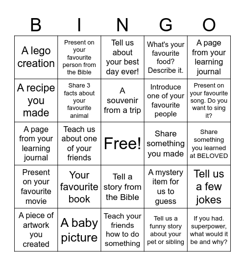 Scouts' Presentation Bingo Card