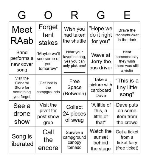 Labor Dave Weekend Bingo Card