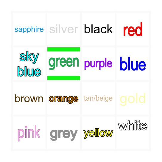 Vocabulary Bingo Card