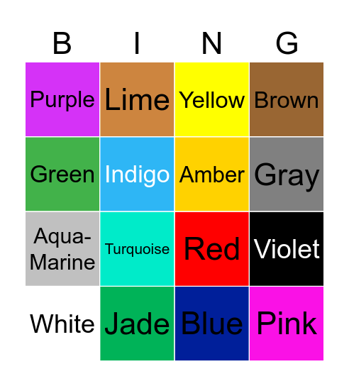 Colors Bingo Card