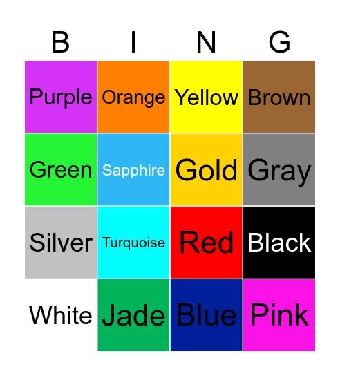 Colors Bingo Card