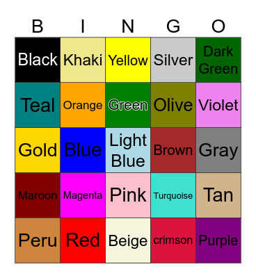 Colors Bingo Card