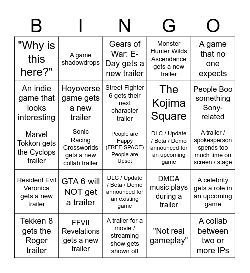 GamesCom 2026 Bingo Card