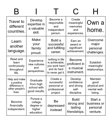 kill yourself Bingo Card