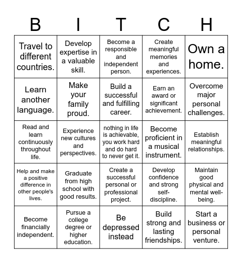 kill yourself Bingo Card