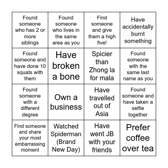 Find your match: (cross this out if you) Bingo Card