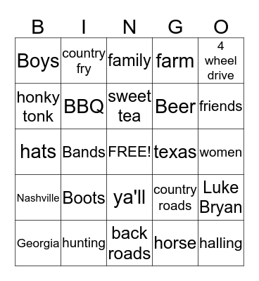 Country Bingo <3 Bingo Card
