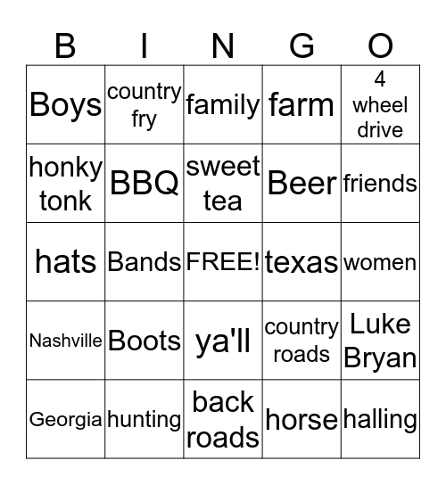 Country Bingo <3 Bingo Card