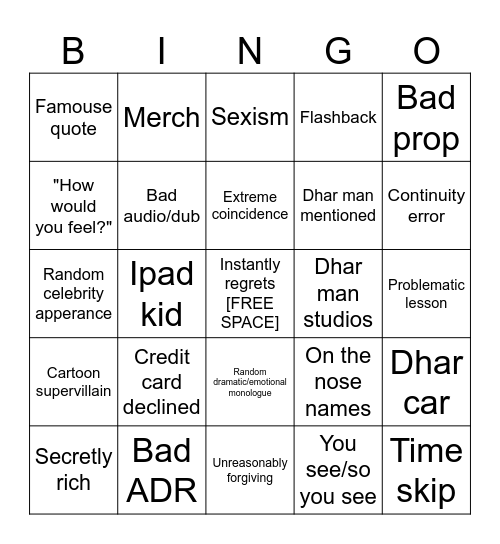 Dhar Man Bingo Card