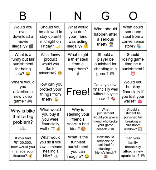 D1 L10 More questions Bingo Card