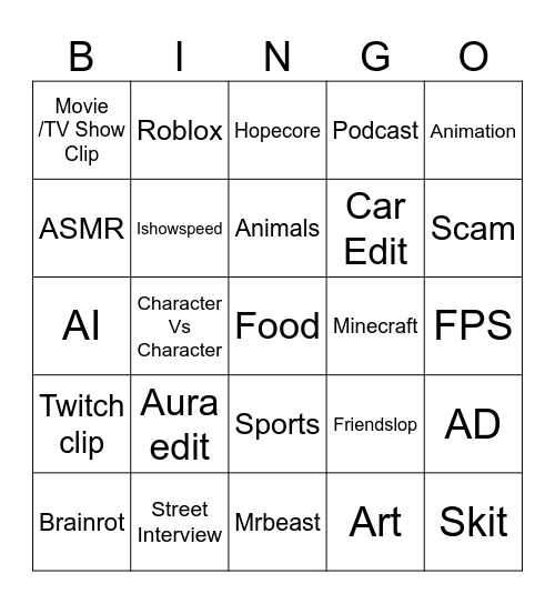 Untitled Bingo Card