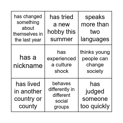 Identity Bingo Card