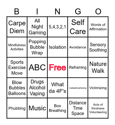 Bingo Coping CaReview Bingo Card