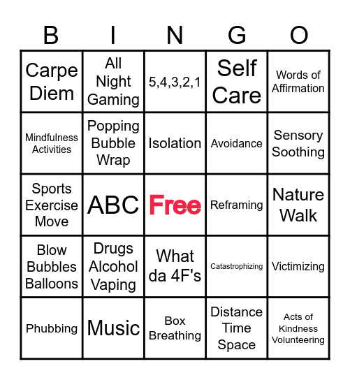 Bingo Coping CaReview Bingo Card