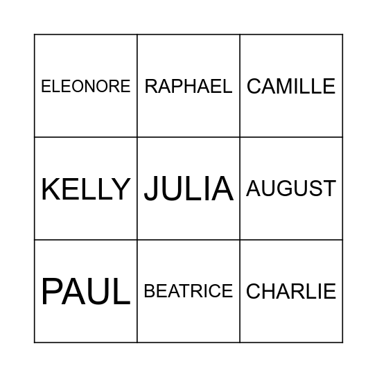 NAME BINGO Card