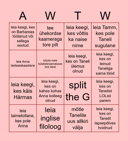 Anna ja Taneli pulma tutvumisbingo Card