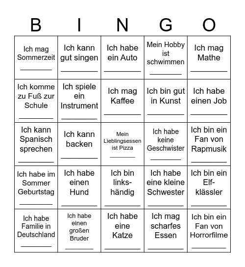 Deutsch 3 - scavenger hunt Bingo Card