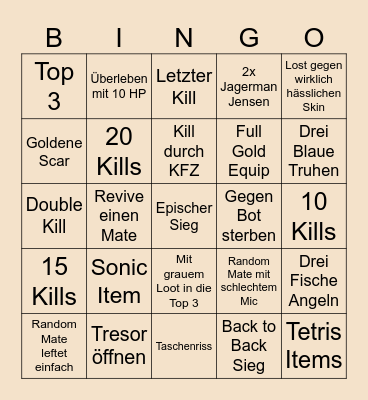 Fortnite Bingo Card