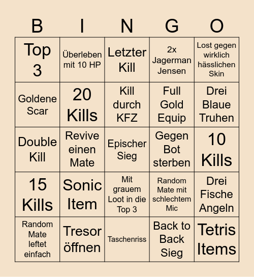 Fortnite Bingo Card