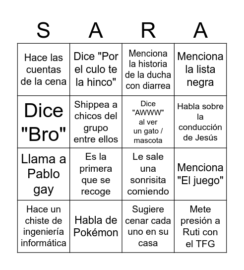 Sara: Bingo Card