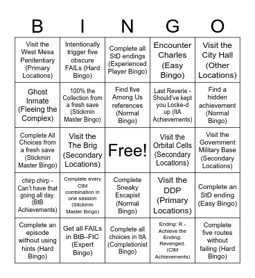 Henry Stickmin Collection Bingo Card
