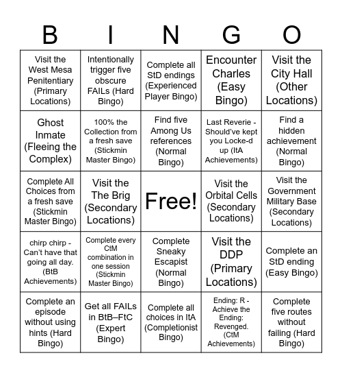 Henry Stickmin Collection Bingo Card