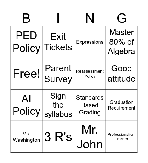 Untitled Bingo Card