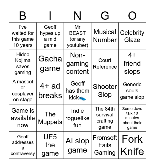 Gamescom 2026 Bingo Card