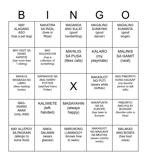 KILALANIN ANG ISA'T-ISA Bingo Card