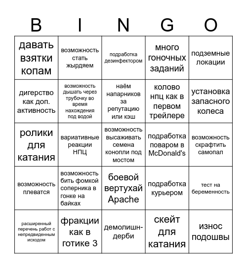 бинго хотелок жта VI Bingo Card