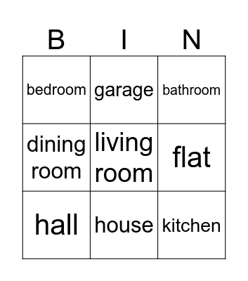 Parts of the house Bingo Card