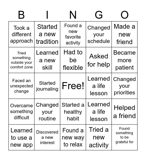 Adjusting to a New Normal Bingo Card