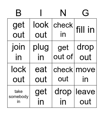 Phrasal Verbs Bingo Card
