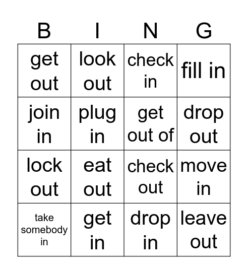 Phrasal Verbs Bingo Card