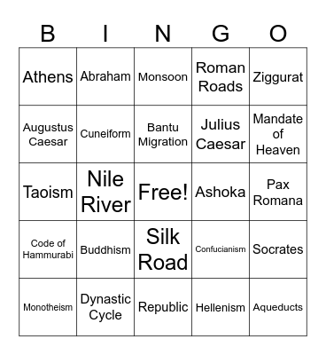 Unit 1 Vocab Bingo Card