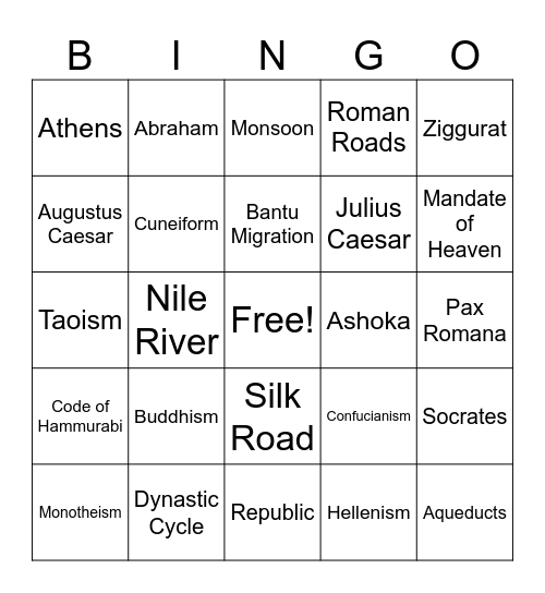 Unit 1 Vocab Bingo Card