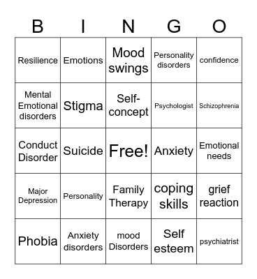 Mental Health Edition Bingo Card