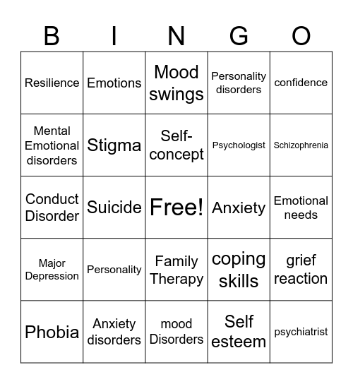 Mental Health Edition Bingo Card