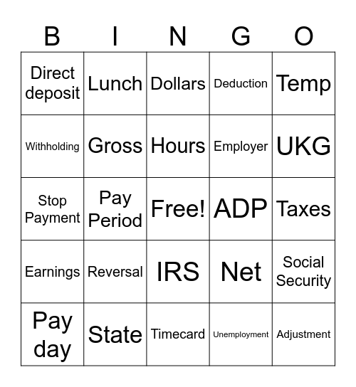 National Payroll Week Bingo Card
