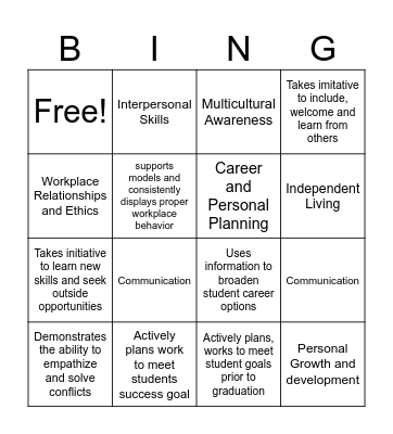 Career Success Standards Bingo Card