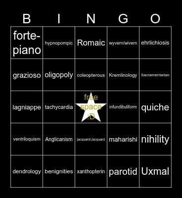 UIL Spelling and Vocab BINGO! Bingo Card