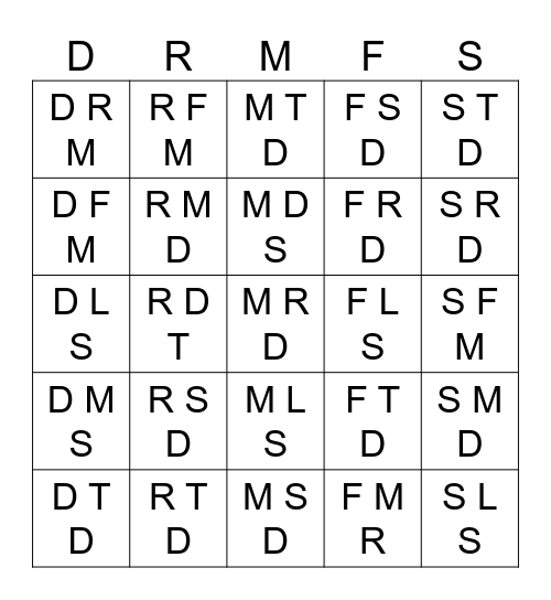 Melodic Dictation Bingo Card