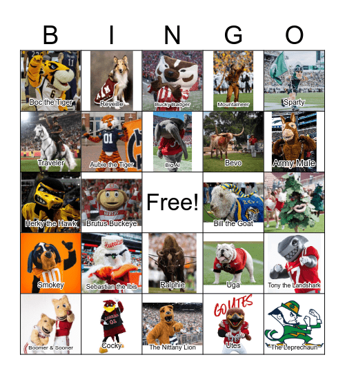 MASCOTS Bingo Card